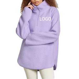 Veste polaire violette pour femme, manches longues, col roulé, fermeture éclair sur le devant, imprimé logo, manteau chaud d'automne, couleur unie, longueur intégrale, vêtement d'extérieur OEM - Product Image 1