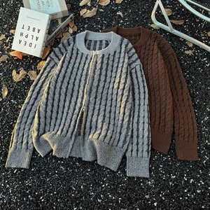 <span class=keywords><strong>Cardigan</strong></span> <span class=keywords><strong>a</strong></span> Righe con Contrasto di Colore, Lavorazione <span class=keywords><strong>a</strong></span> Trecce, Stile Retrò Autunnale per Ragazzi, Maglione Versatile in Poliestere Stile Americano - Product Image 3