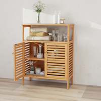 Meuble de rangement autoportant en bois massif, moderne et écologique, pour cuisine et salle de bain, avec portes à double persiennes et étagère ouverte