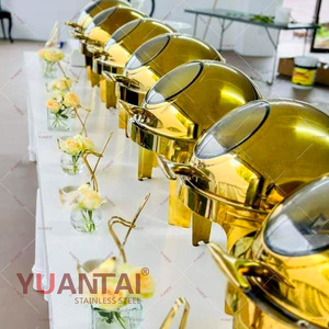 Hotel Buffet Calentador de alimentos térmico Juego de calentador de alimentos dorados Hotel Acero inoxidable 6L Rollo redondo Platos de frotamiento superior - Product Image 3