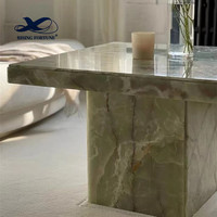 Plateau en marbre moderne direct d'usine dalle de marbre de table verte naturelle polie de salon onyx vert clair dessus de table basse à manger