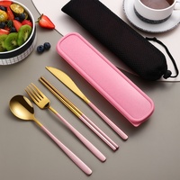 Ensemble de couverts portables en acier inoxydable, cuillère, fourchette, couteau et baguettes, pour voyage, camping, bureau