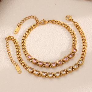 18K Gold Plated Women Elegant NK Chain Cubic Zirconia Heart Shape Charm <b>Bracelet</b> Light Luxury Faashion Stainless Steel <b>Bracelets</b> - Product Image 1