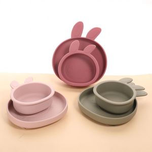 Juego de Alimentación de Silicona para Bebés Sin BPA, Vajilla con Diseño de Conejito para Recién Nacidos, Tazón y Cuchara para Uso Ligero, Apto para Niños - Product Image 1