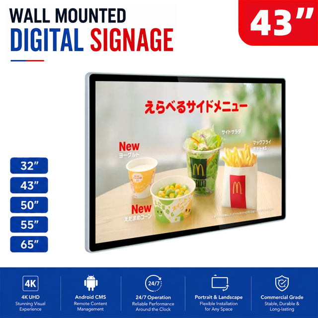 Android 4K Monitor LCD Media Player Digital Signage 43 " Wall Mount Advertising Screen for Shopping Mall Retail Promotion