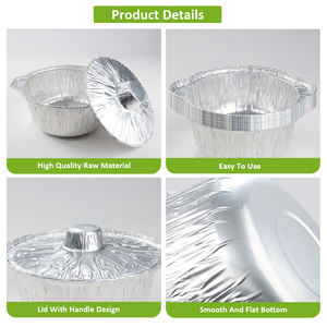 Pot en aluminium jetable avec couvercle, plats ronds en aluminium jetable, ustensiles de cuisine jetables, récipient alimentaire pour les voyages, le camping, le chauffage et la cuisson - Product Image 3