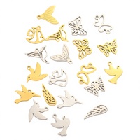 Breloques creuses en forme d'oiseau et de papillon en acier inoxydable doré et argenté, pendentifs ailes pour la création de bijoux DIY et accessoires faits main