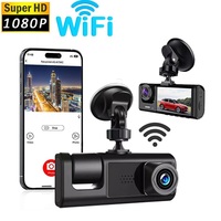 JingZhi Laris Manis Kamera Dasbor Kendaraan 3 Kanal 1080P Kontrol WiFi Lensa Ganda IPS 2.0" Kamera Mundur Perekam Video Kotak Hitam