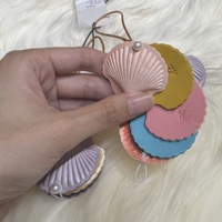 Porte-clés en cuir fait main en forme de coquille, mignon, en cuir de vachette pleine fleur, avec bouton perlé, mini pochette créative pour livres, accessoire cadeau