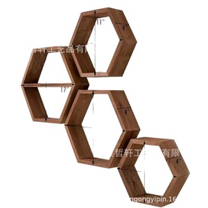 Hexagonal Wooden Wall Mounted <b>Shelf</b> Geometric Floating Display <b>Rack</b> For Bedroom Living Room Storage - Product Image 2