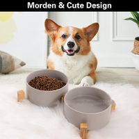 Ensemble de bols en céramique pour chien et chat avec support en bois, bols doubles surélevés antidérapants et lestés pour animaux de compagnie, pour chiens de petite et moyenne taille