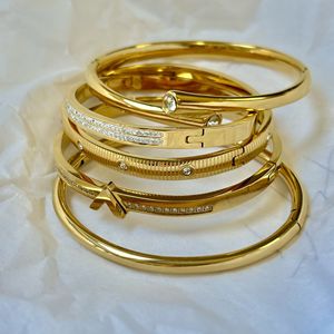 Набор браслетов QISEN из нержавеющей стали с цирконами, не тускнеет, с покрытием из 18-каратного золота, модные классические браслеты с фианитами, женские украшения - Product Image 6