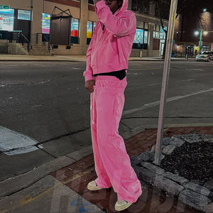 Survêtement de <span class=keywords><strong>jogging</strong></span> vierge personnalisé Survêtement surdimensionné Pantalon de survêtement à double taille Ensemble pantalon de survêtement et sweat à capuche pour femmes hommes - Product Image 4