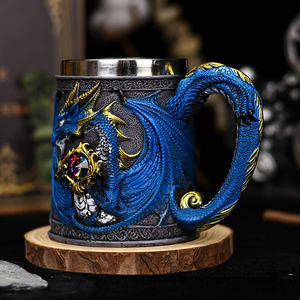 Chope à bière Dragon Ailé Diamantée, style médiéval, personnalisée, rétro, avec relief 3D, en acier inoxydable, pour la maison, le bar, le pub, ou comme cadeau - Product Image 3