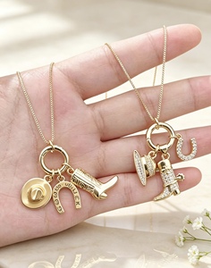 18K Gold Plated Jewelry Charm Pendant Necklace Cowboy Boot Hat Horseshoe Multi Pendant <b>Chain</b> Jewelry Gift Pendant Necklace - Product Image 3