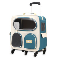 Carrito de Transporte para Mascotas con Ruedas de Dos Tonos, Asa Retráctil, Ventana Transparente, Múltiples Bolsillos de Almacenamiento, Maleta de Viaje con Ruedas para Gatos