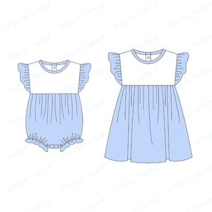 Abito personalizzato all'ingrosso per bambini e bambine con bavaglini a manica lunga con fiocco in cotone con quadretti e sorelle abbinate vestiti per bambini - Product Image 4