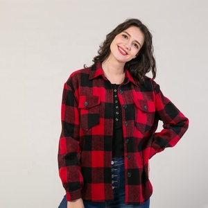 Opération directe en usine poches boutons à manches longues col rabattu grande quantité veste <span class=keywords><strong>femme</strong></span> rouge et noire pour l'automne - Product Image 4