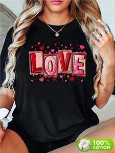 T-shirt da donna taglie forti girocollo a maniche corte con stampa Love Letters per San Valentino, in maglia casual, vestibilità regolare per tutte le stagioni - Product Image 3