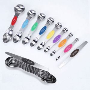 Hot Sale Double Sided 8 Pieces Stainless Steel Kitchen <b>Measuring</b> Tools Magnetic <b>Measuring</b> Cups and <b>Spoons</b> Set - Product Image 1