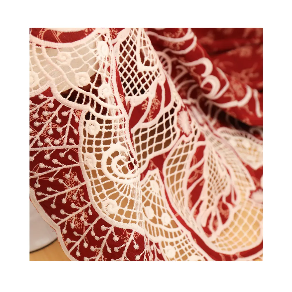 Fransız lazer dantel kumaşlar özel lüks kırmızı düğün vual tekstil nakış parti elbise için afrika örgü gelin dantel kumaş