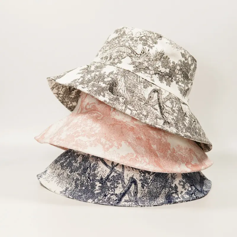 Chapeau seau unisexe tie-dye imprimé peinture à l'encre vintage jungle animal double face réversible pour pêcheur
