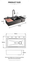 Nouvel Arrivage Évier de Cuisine Intelligent Moderne Multi-Fonctionnel en Acier Inoxydable Noir Nano, Finition Goutte d'Eau, Fait Main, pour Plan de Travail