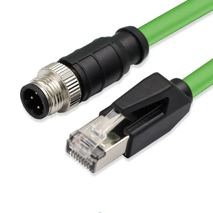 Industrial 1M 3M Wireable Machinery Sensor Camera Cable M12 4-Pin D-Coded Male RJ45 Cat5e Ethernet Waterproof Copper PVC Jacket