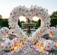 Arche de fleurs en forme de cœur personnalisée avec des roses blanches et rouges, fleurs artificielles en soie pour les mariages et les fêtes