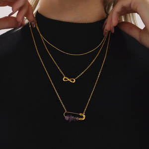 Collier personnalisé en acier inoxydable 316L plaqué or 14K 18K PVD, bijoux fins, collier à fermoir en forme de trombone avec pierres naturelles pour femmes - Product Image 3