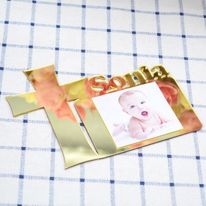 Luz oro plata espejo acrílico grabado nombre logo bebé Primera Comunión bautismo Cruz <span class=keywords><strong>marcos</strong></span> de fotos - Product Image 3