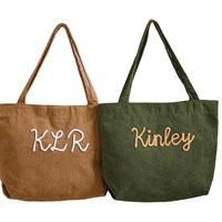 Nouveau sac fourre-tout en velours côtelé uni grande capacité, sac fourre-tout personnalisé à motif lettres, promotion