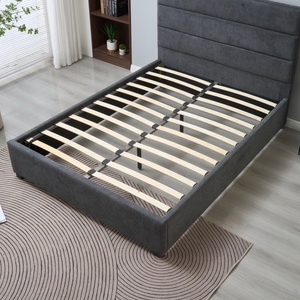 <span class=keywords><strong>Lit</strong></span> plateforme <span class=keywords><strong>double</strong></span> style minimaliste capitonné avec rangement et sommier à lattes en bois – Mobilier de chambre - Product Image 3