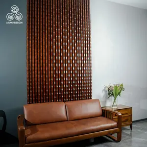 MUMU Luxury Wooded 3D Board Decor Indoor Office Building Larquered Surface Cherry Wood Clad Panels For Bedroom Back Board