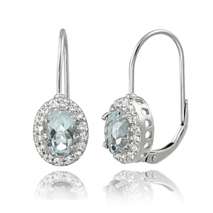 <b>Halo</b> Shinny <b>Earring</b> 925 Sterling Silver Aquamarine CZ <b>Earrings</b> Women Gift Clasp <b>Earrings</b> - Product Image 1