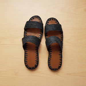 Sandalias Planas de Rafia para Mujer, Punta Abierta, Plantilla de Cuero Genuino, Transpirables, para Playa, Verano, Moda, Rayadas, Hechas a Mano - Product Image 3