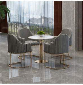 Silla de respaldo alto para restaurante, muebles de mesa redondos de mármol blanco, color dorado y rosa, para vestíbulo de Hotel - Product Image 3