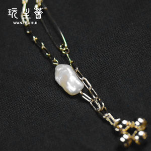 Collar de perlas de agua dulce de estilo barroco largo, a la moda, formagic, suerte, trébol de cuatro hojas, novedad - Product Image 2