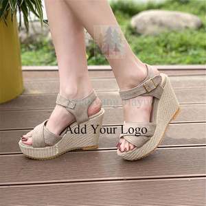 Sandales à talons compensés en <span class=keywords><strong>cuir</strong></span> Pu grande taille à bretelles croisées pour femmes - Product Image 3