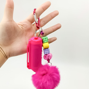 Self Defense Tool Sabre Safety Portable Press Compact Keychain Pendant with Pom Pom for Women Fashion <b>Keyring</b> Creative Gift - Product Image 4
