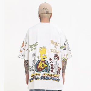 Murah kaus kustom pria kaus Premium kartun katun tebal kaus cetak lebar penuh pria cat percikan grafiti 50 anyaman - Product Image 4