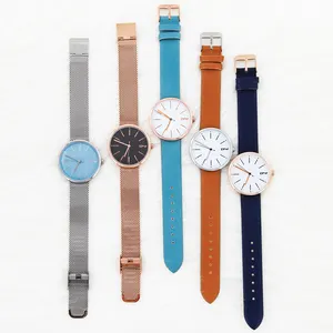 Relógio de 1.4 polegadas impermeável, relógio de liga redonda durável pulseira de couro minimalista para mulheres