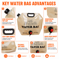 Conteneur d'eau pliable personnalisé avec logo, avec robinet et poignée de transport, pour le camping, les pique-niques, les voyages, sans BPA, sac à eau portable
