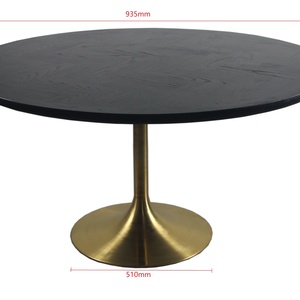 Muebles de Salón, Mesa de Centro Tulip Mediana, Redonda, de Madera de Roble Negro, Base de Acero Inoxidable Dorado - Product Image 2