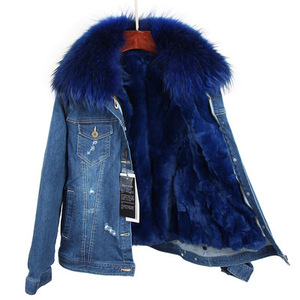 Giacca Corta in Denim Blu Medio con Pelliccia Sintetica per Donna, Collo e Fodera in Finta Pelliccia, <span class=keywords><strong>Parka</strong></span> Invernale - Product Image 5