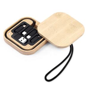 Juego de cables USB de carga múltiple portátil de 60W 5A Carga rápida para computadoras Cargador USB de datos portátil de madera de Bambú - Product Image 1