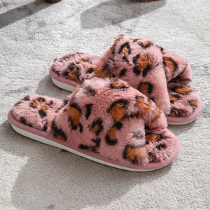 Women's Indoor Floor Slides Open Toe Leopard Faux Fur Thermal EVA Midsole Winter <b>for</b> - Product Image 5