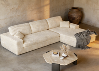 Canapé d'angle moderne de luxe en velours côtelé, style crème, tissu côtelé, pour salon, livré en boîte