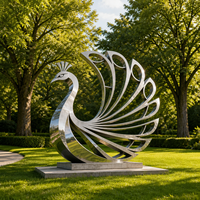 Sculpture d'oiseau paon en acier inoxydable, sculpture d'art moderne, décoration
