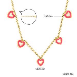 Valentine Fashion Jewelry Stainless Steel 18K PVD <b>Gold</b> <b>Plated</b> Enamel Pink Hollow Heart Pendant Necklace Charm <b>Chain</b> for Women - Product Image 3